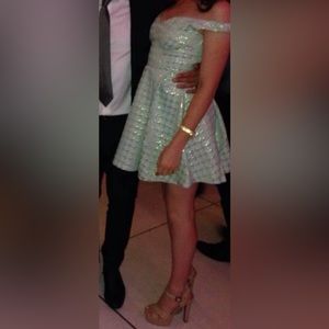 ASOS petite blue and gold shimmer mini bell dress